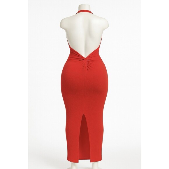 Women’s Red Halter Bodycon Maxi Dress – Sleeveless, Backless, Curve Sz xL - Picture 2 of 2